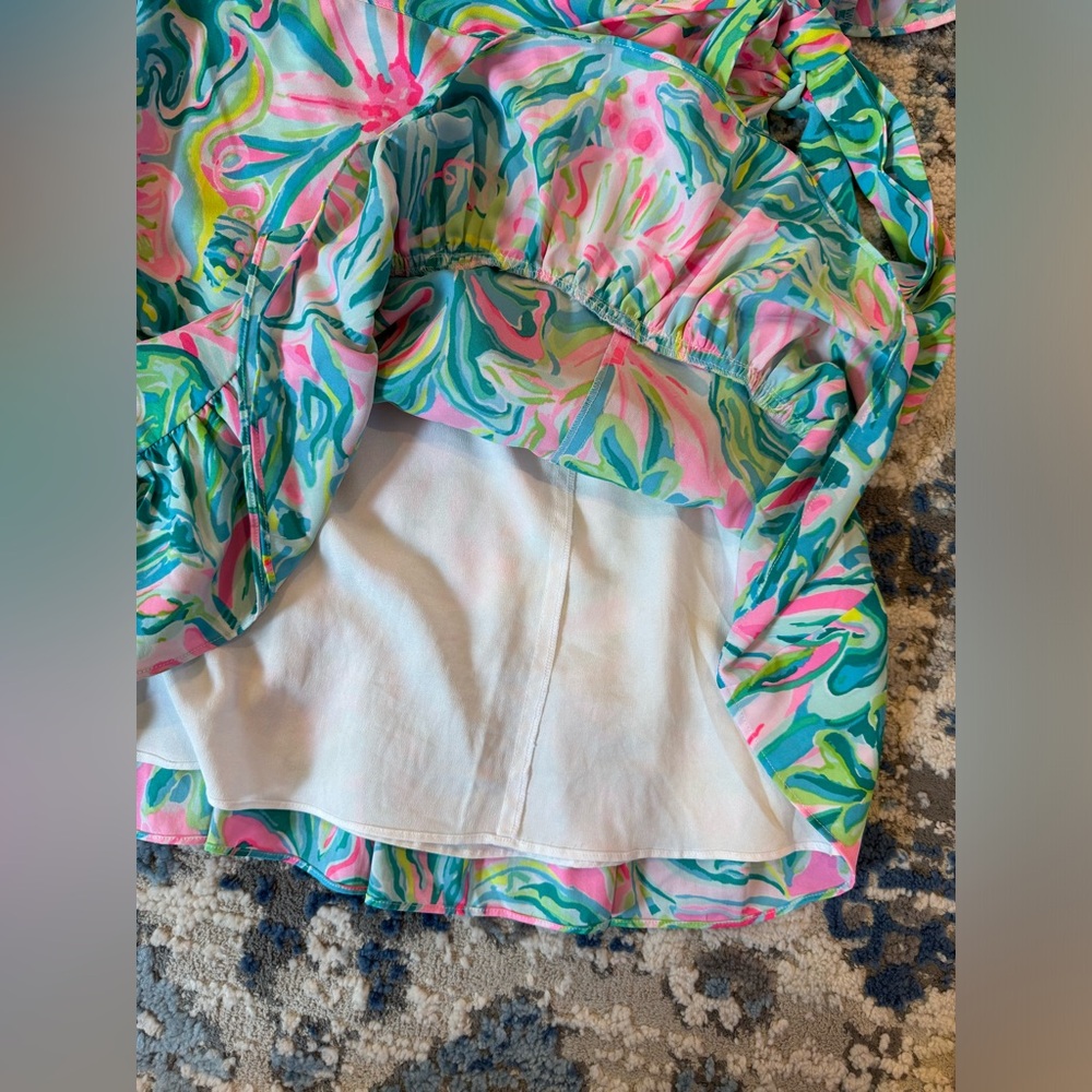 Lilly Pulitzer Green and Pink Puff Sleeve Sundress - Picture 3 of 9